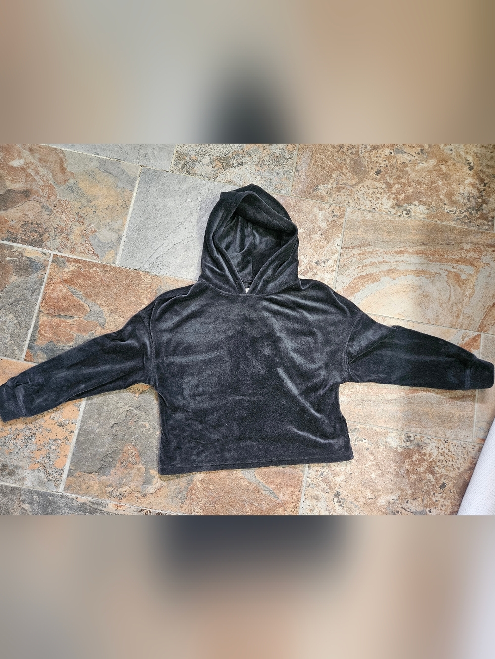 Womens Medium Black Or Light Charcoal Hooded Velour Pullover Sweater